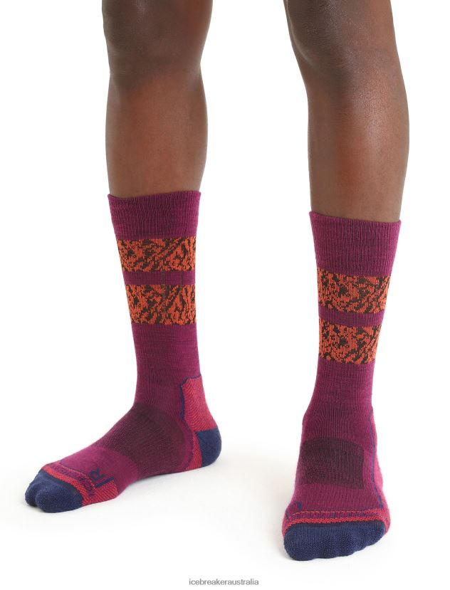 Icebreaker Men Merino Hike+ Light Crew Socks Natural SummitGo Berry/Royal Navy 80BXXP288 Accessories