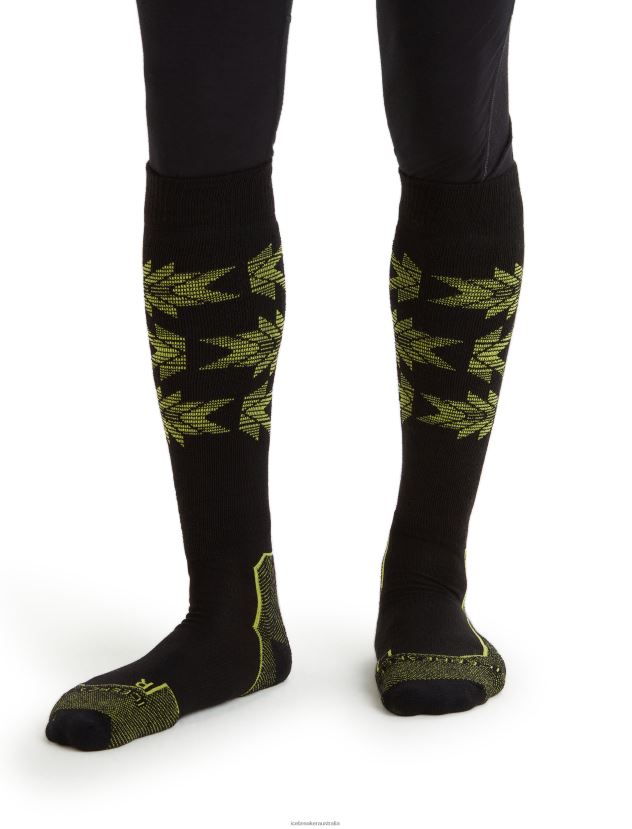 Icebreaker Men Merino Ski+ Light Over the Calf Socks Ski HeritageBlack/Shine 80BXXP457 Accessories