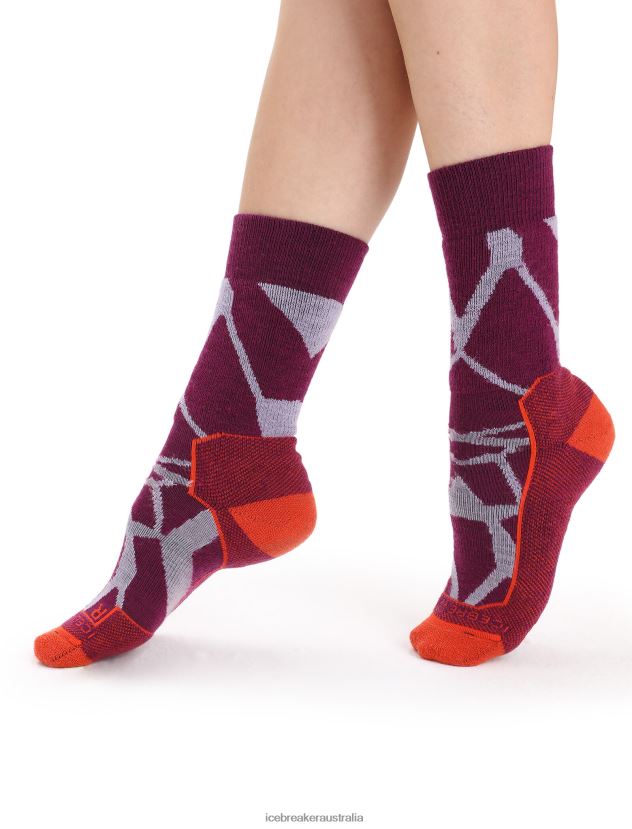 Icebreaker Women Merino Hike+ Medium Crew Socks Fractured LandscapesPurple Gaze/Go Berry 80BXXP775 Accessories