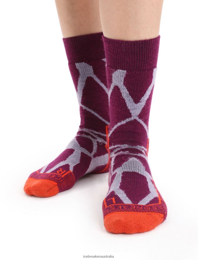 Icebreaker Women Merino Hike+ Medium Crew Socks Fractured LandscapesPurple Gaze/Go Berry 80BXXP775 Accessories