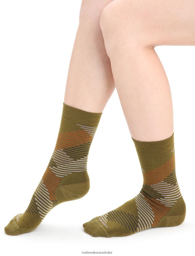 Icebreaker Women Merino Lifestyle Fine Gauge Crew Socks DashesAlgae/Purple Haze 80BXXP765 Accessories