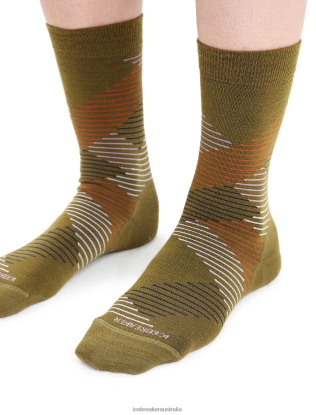 Icebreaker Women Merino Lifestyle Fine Gauge Crew Socks DashesAlgae/Purple Haze 80BXXP765 Accessories