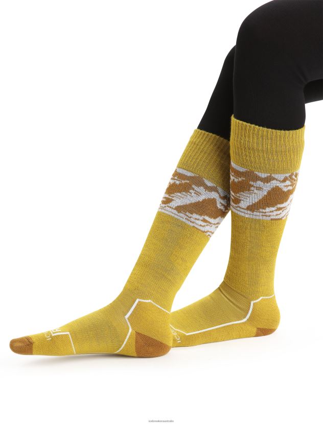 Icebreaker Women Merino Ski+ Light Over the Calf Alps 3DSilent Gold/Clove 80BXXP919 Accessories