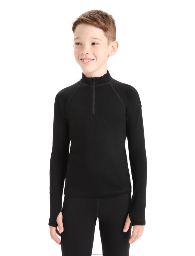 Icebreaker Kids Merino 260 Tech Long Sleeve Half Zip Thermal TopBlack 80BXXP937 Clothing