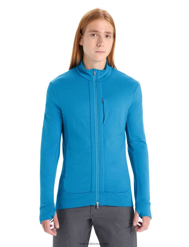 Icebreaker Men Merino Quantum III Long Sleeve ZipGeo Blue 80BXXP213 Clothing