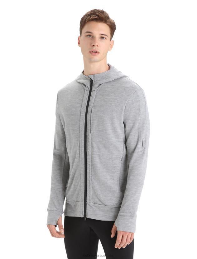 Icebreaker Men Merino Quantum III Long Sleeve Zip HoodieMetro Heather/Black 80BXXP205 Clothing