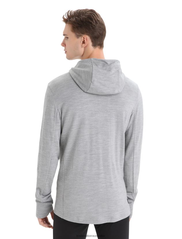 Icebreaker Men Merino Quantum III Long Sleeve Zip HoodieMetro Heather/Black 80BXXP205 Clothing