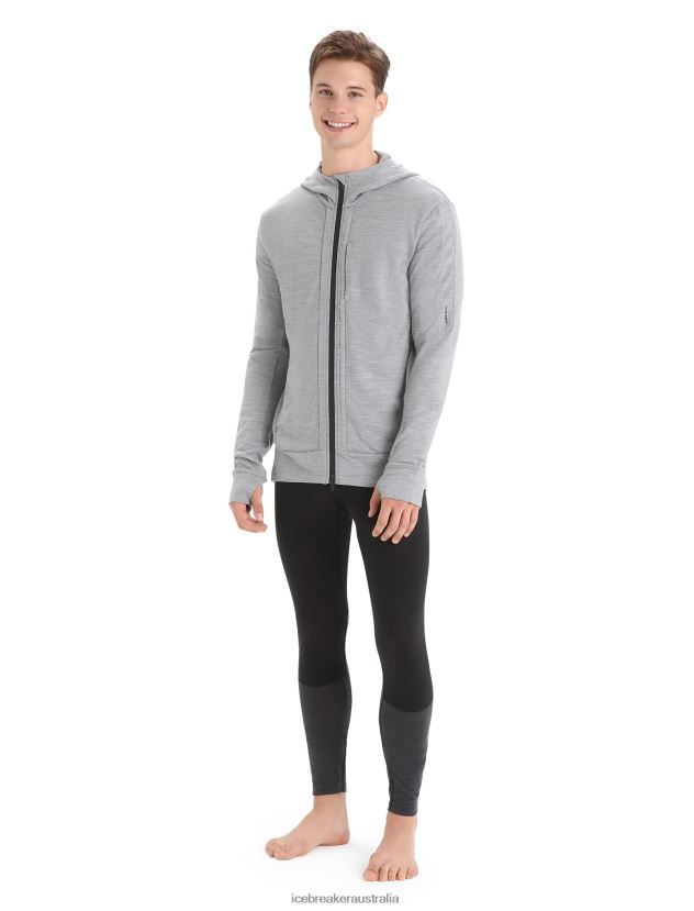 Icebreaker Men Merino Quantum III Long Sleeve Zip HoodieMetro Heather/Black 80BXXP205 Clothing