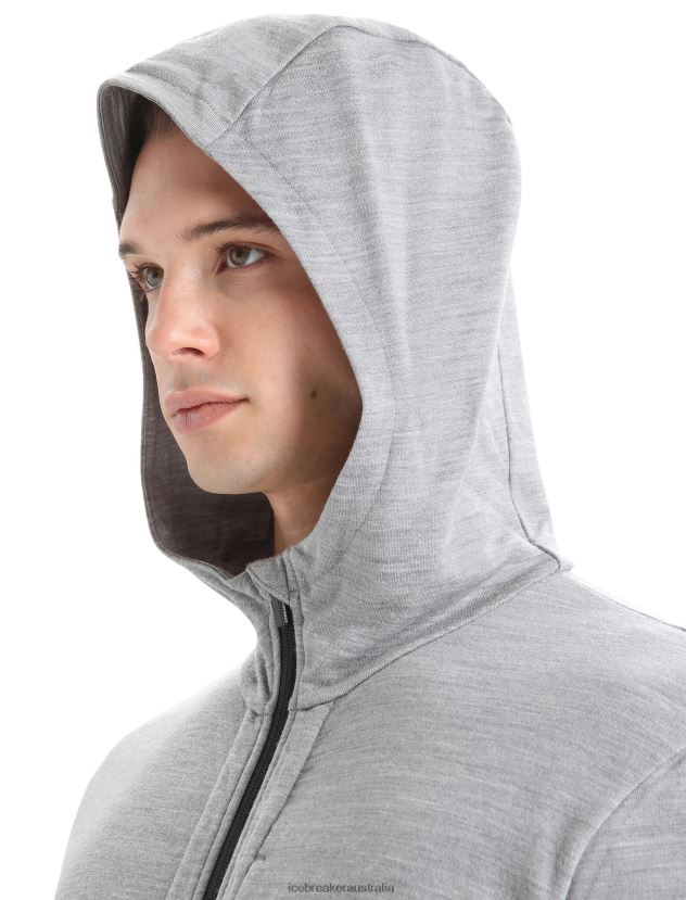 Icebreaker Men Merino Quantum III Long Sleeve Zip HoodieMetro Heather/Black 80BXXP205 Clothing