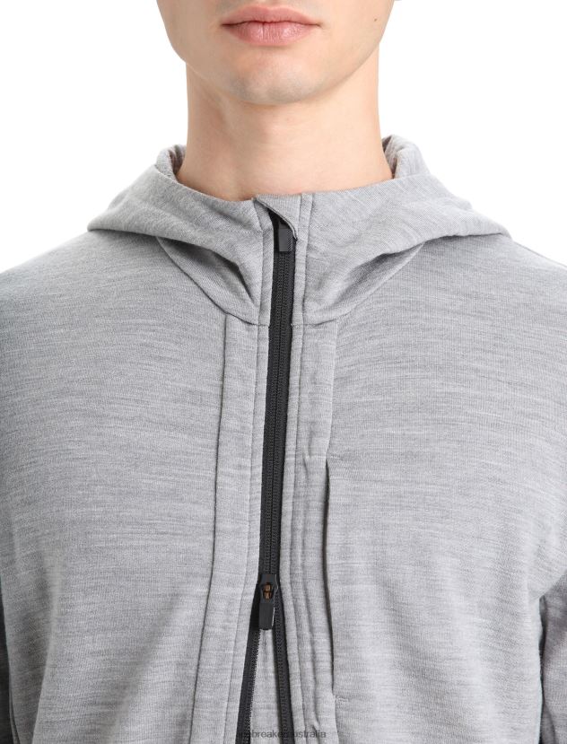Icebreaker Men Merino Quantum III Long Sleeve Zip HoodieMetro Heather/Black 80BXXP205 Clothing