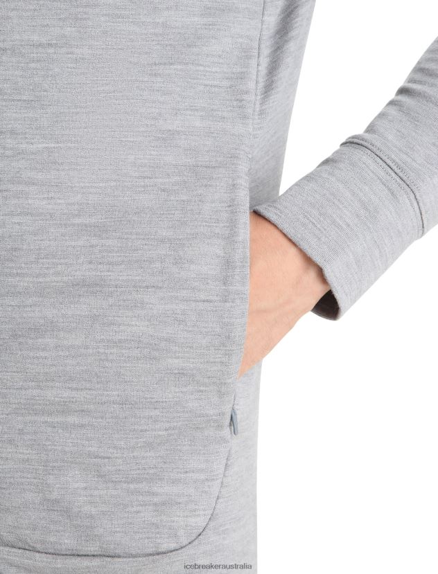 Icebreaker Men Merino Quantum III Long Sleeve Zip HoodieMetro Heather/Black 80BXXP205 Clothing