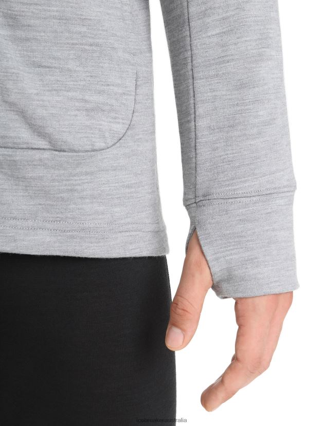 Icebreaker Men Merino Quantum III Long Sleeve Zip HoodieMetro Heather/Black 80BXXP205 Clothing