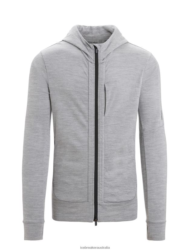 Icebreaker Men Merino Quantum III Long Sleeve Zip HoodieMetro Heather/Black 80BXXP205 Clothing
