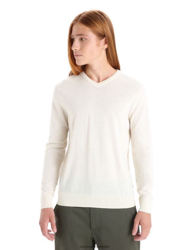 Icebreaker Men Merino Wilcox Long Sleeve V Neck SweaterChalk 80BXXP226 Clothing