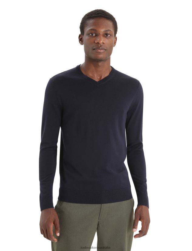 Icebreaker Men Merino Wilcox Long Sleeve V Neck SweaterMidnight Navy 80BXXP227 Clothing