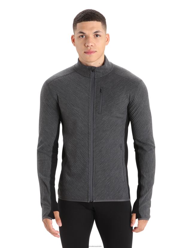 Icebreaker Men RealFleece Merino Descender Long Sleeve Zip JacketJet Heather/Black 80BXXP225 Clothing
