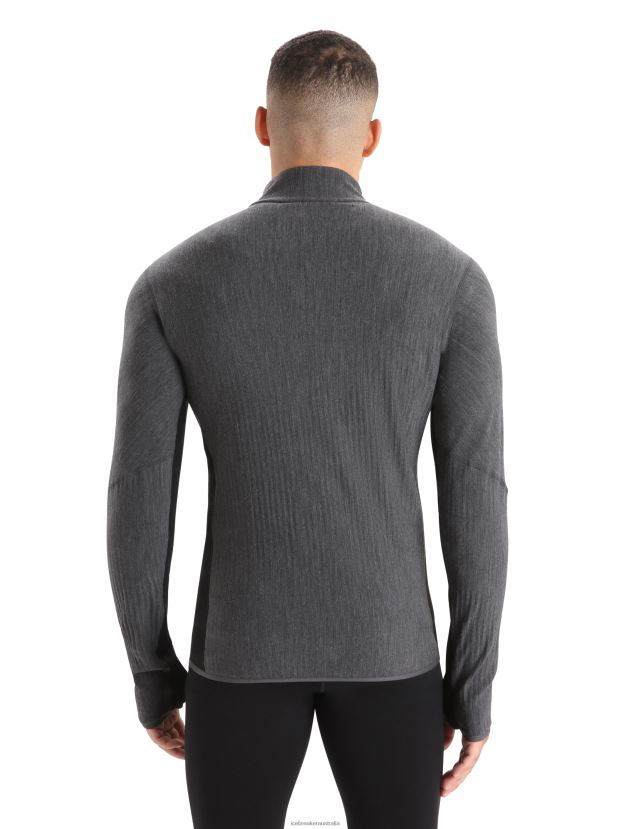 Icebreaker Men RealFleece Merino Descender Long Sleeve Zip JacketJet Heather/Black 80BXXP225 Clothing