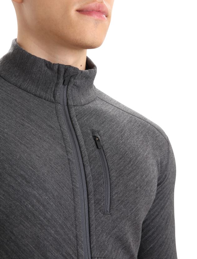 Icebreaker Men RealFleece Merino Descender Long Sleeve Zip JacketJet Heather/Black 80BXXP225 Clothing