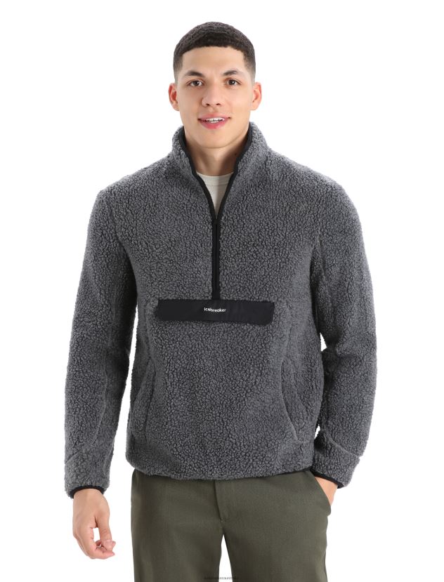 Icebreaker Men RealFleece Merino High Pile Long Sleeve Half Zip JacketGritstone Heather/Black 80BXXP232 Clothing