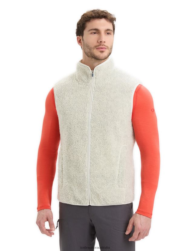 Icebreaker Men RealFleece Merino High Pile VestEcru Heather/Snow 80BXXP234 Clothing