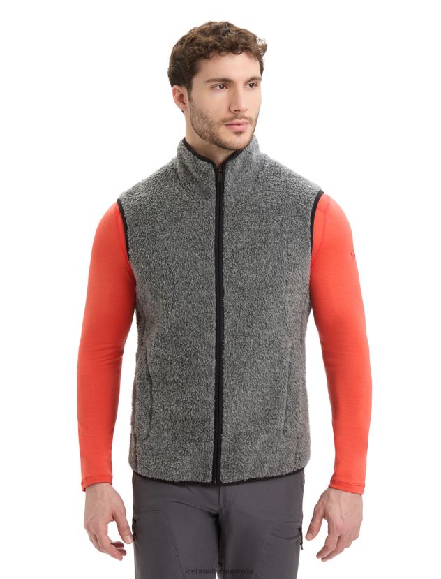Icebreaker Men RealFleece Merino High Pile VestGritstone Heather/Black 80BXXP235 Clothing