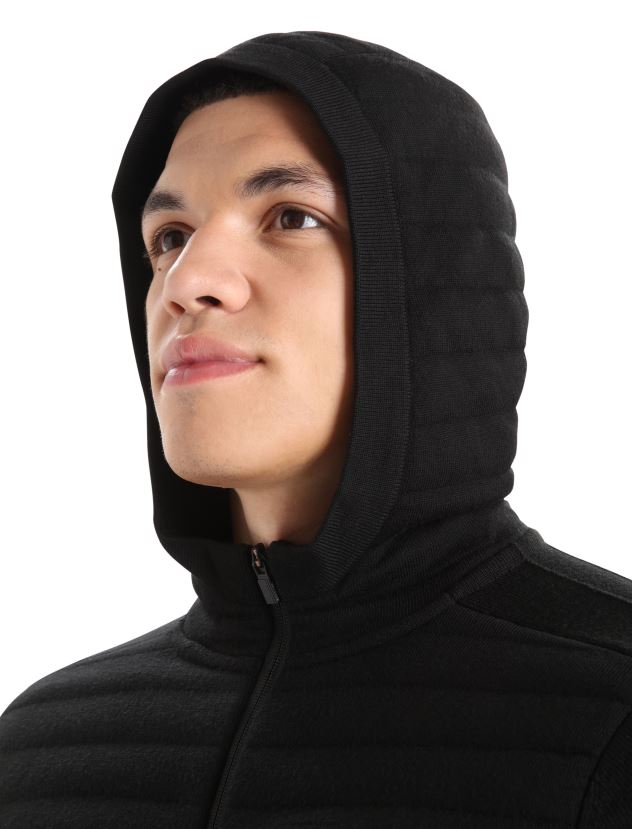 Icebreaker Men ZoneKnit Merino Insulated Long Sleeve Zip HoodieBlack 80BXXP228 Clothing