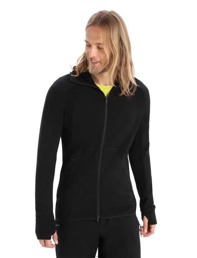 Icebreaker Men ZoneKnit Merino Long Sleeve Zip HoodieBlack 80BXXP218 Clothing