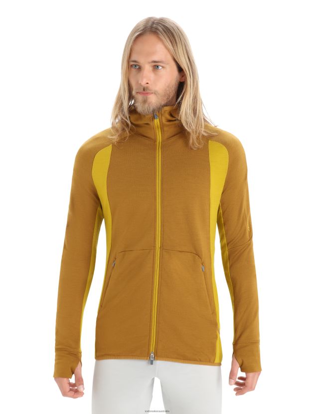 Icebreaker Men ZoneKnit Merino Long Sleeve Zip HoodieClove/Silent Gold 80BXXP408 Clothing