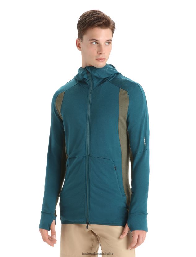 Icebreaker Men ZoneKnit Merino Long Sleeve Zip HoodieGreen Glory/Loden 80BXXP219 Clothing