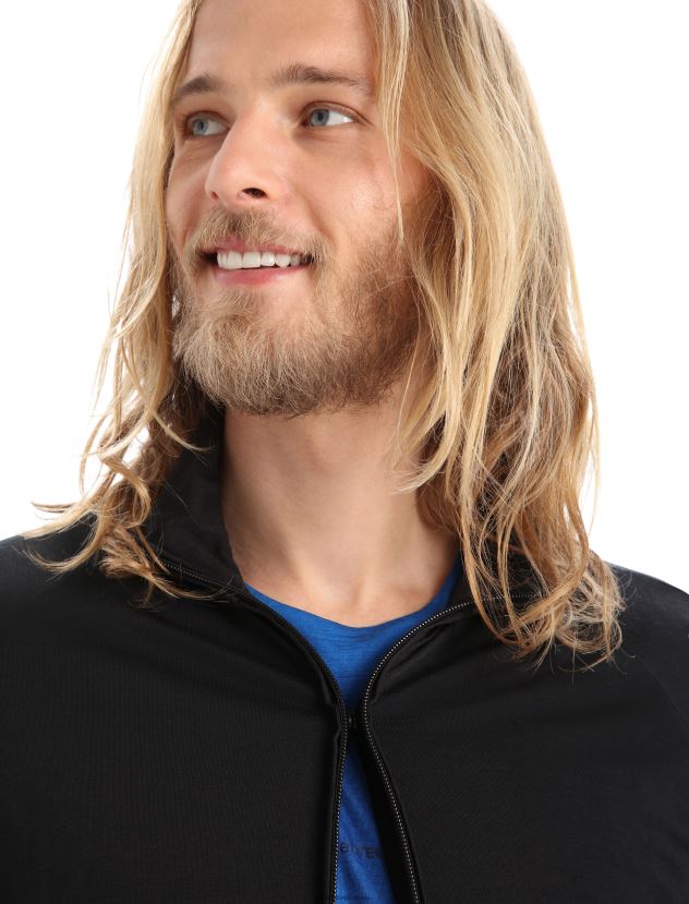 Icebreaker Men ZoneKnit Merino Long Sleeve Zip TopBlack 80BXXP229 Clothing