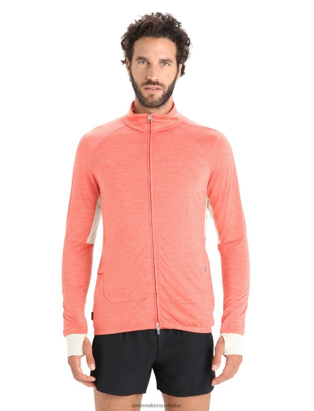 Icebreaker Men ZoneKnit Merino Long Sleeve Zip TopVibrant Earth Heather/Chalk 80BXXP230 Clothing