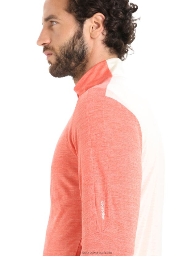 Icebreaker Men ZoneKnit Merino Long Sleeve Zip TopVibrant Earth Heather/Chalk 80BXXP230 Clothing