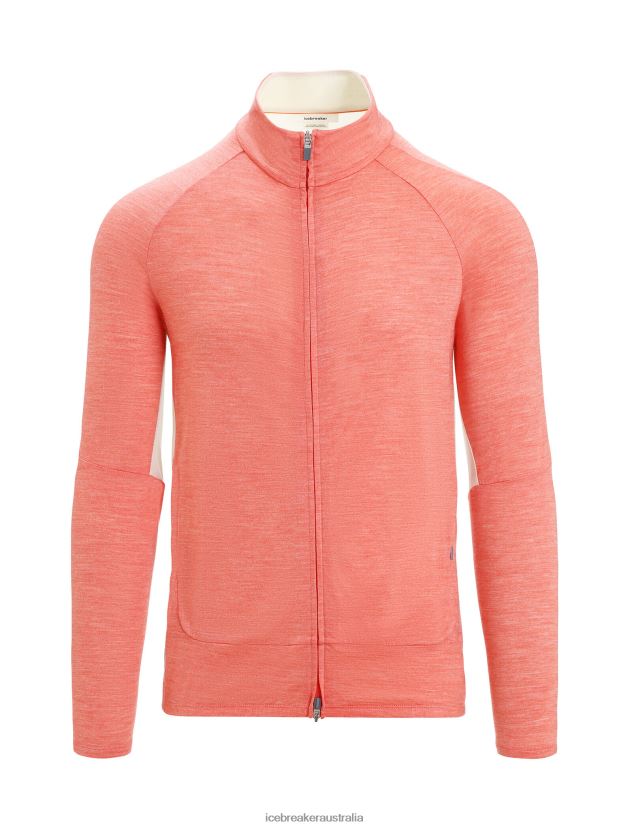 Icebreaker Men ZoneKnit Merino Long Sleeve Zip TopVibrant Earth Heather/Chalk 80BXXP230 Clothing
