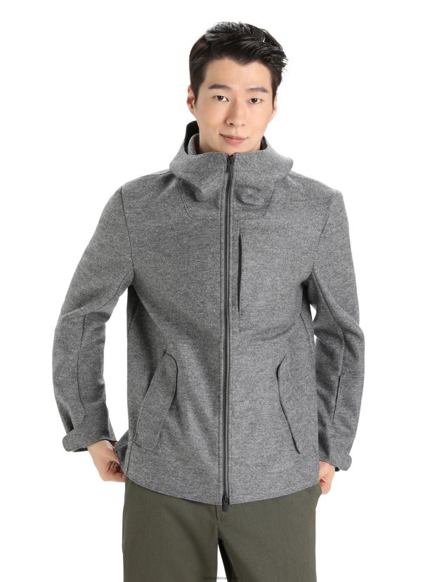 Icebreaker Men Felted Merino Hooded JacketGritstone Heather 80BXXP370 Clothing