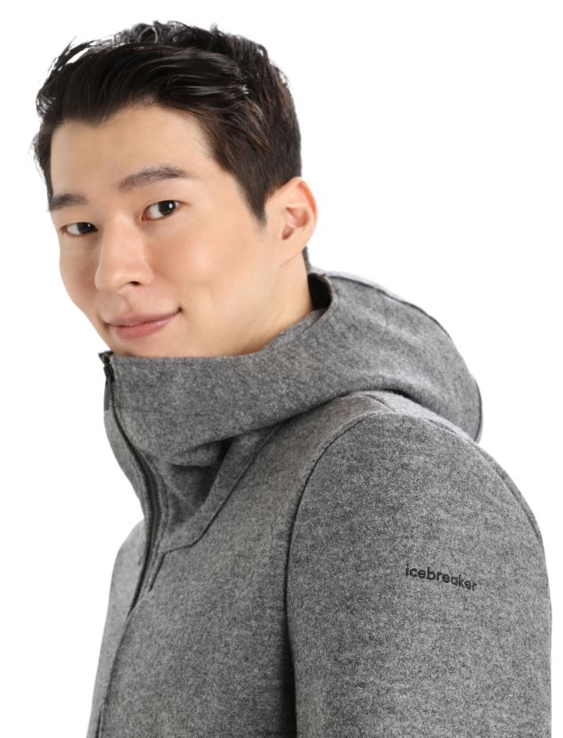 Icebreaker Men Felted Merino Hooded JacketGritstone Heather 80BXXP370 Clothing