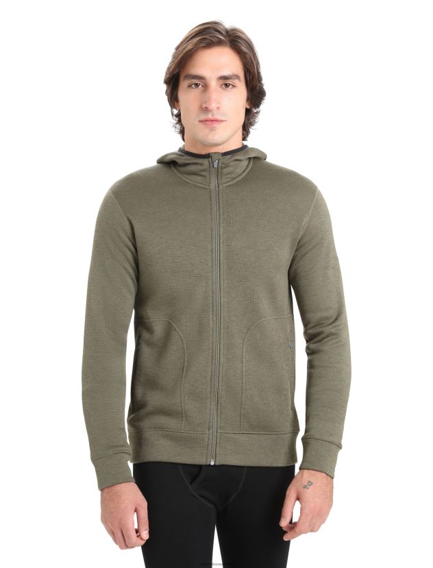 Icebreaker Men RealFleece Merino Elemental Long Sleeve Zip Hood JacketLoden 80BXXP439 Clothing