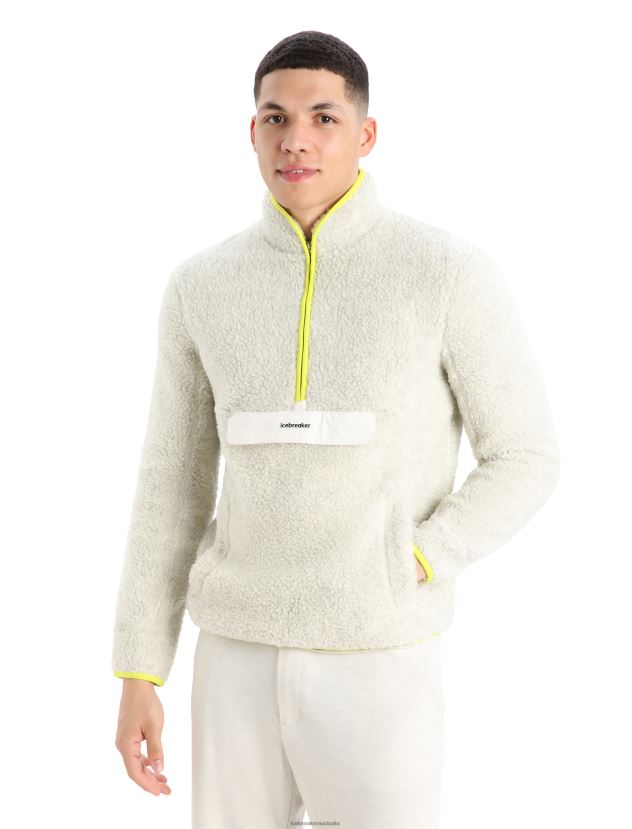 Icebreaker Men RealFleece Merino High Pile Long Sleeve Half Zip JacketEcru Heather/Shine 80BXXP371 Clothing