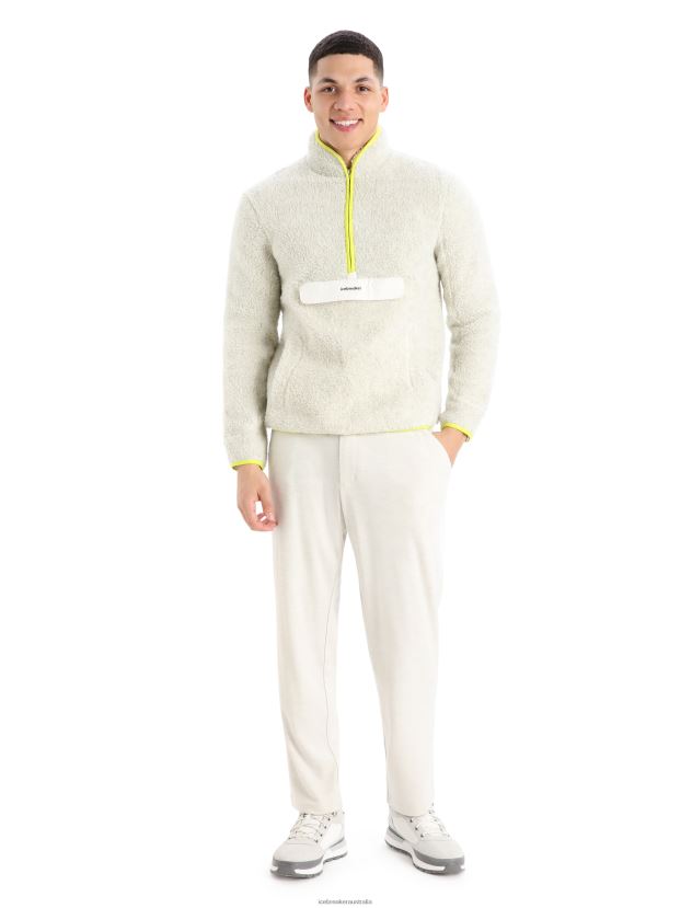 Icebreaker Men RealFleece Merino High Pile Long Sleeve Half Zip JacketEcru Heather/Shine 80BXXP371 Clothing