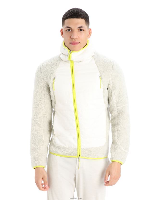 Icebreaker Men RealFleece Merino High Pile Long Sleeve Zip HoodEcru Heather/Snow 80BXXP415 Clothing