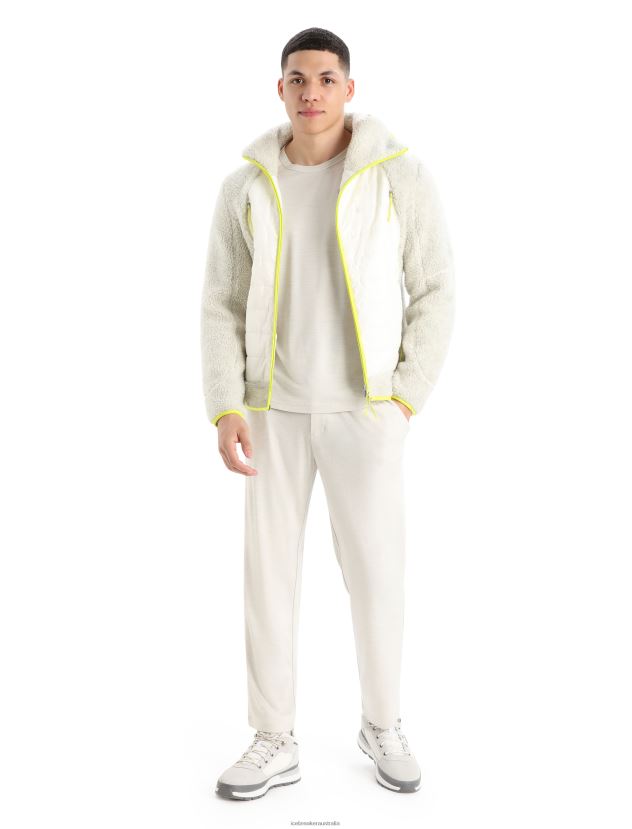 Icebreaker Men RealFleece Merino High Pile Long Sleeve Zip HoodEcru Heather/Snow 80BXXP415 Clothing