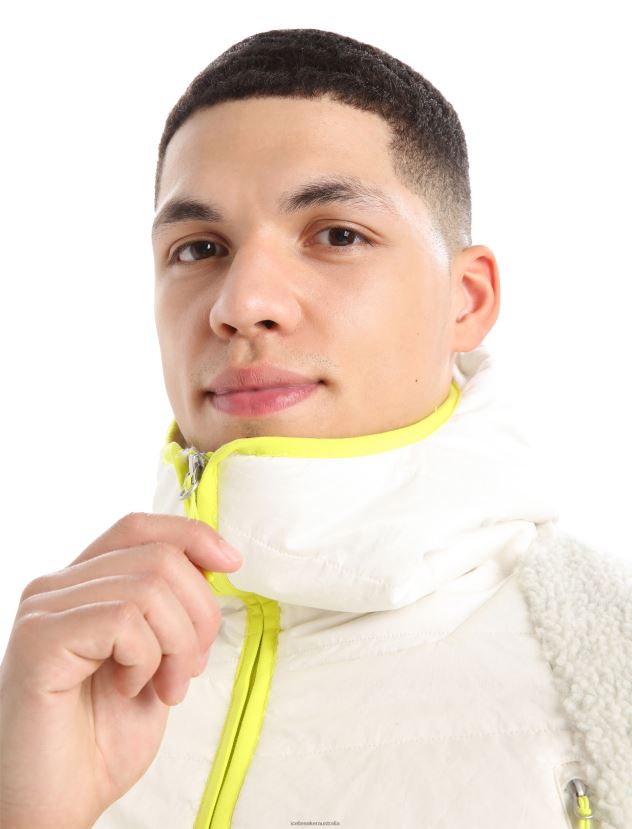 Icebreaker Men RealFleece Merino High Pile Long Sleeve Zip HoodEcru Heather/Snow 80BXXP415 Clothing