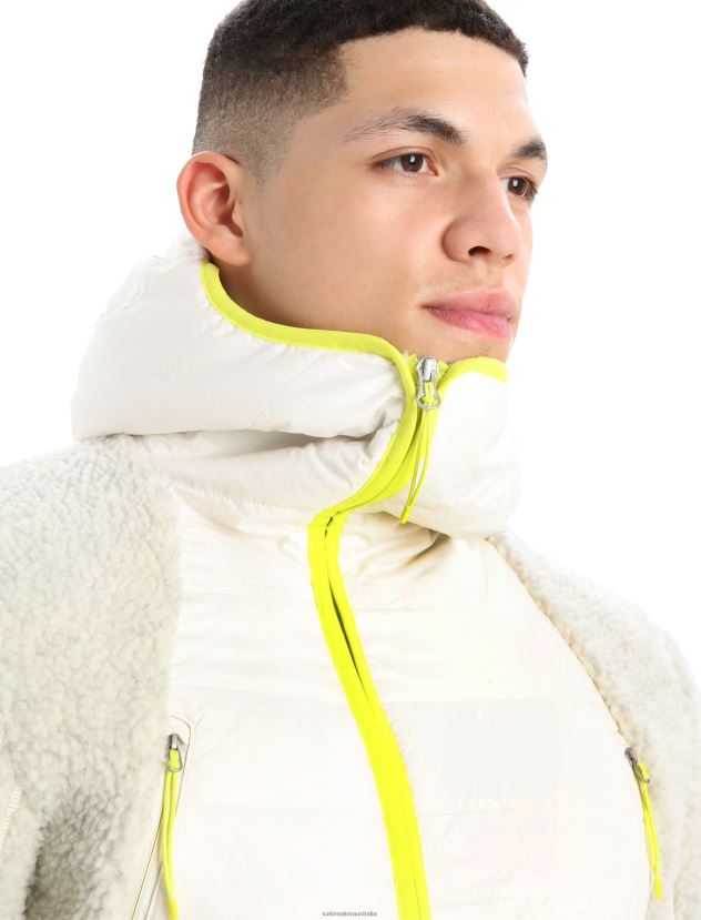 Icebreaker Men RealFleece Merino High Pile Long Sleeve Zip HoodEcru Heather/Snow 80BXXP415 Clothing
