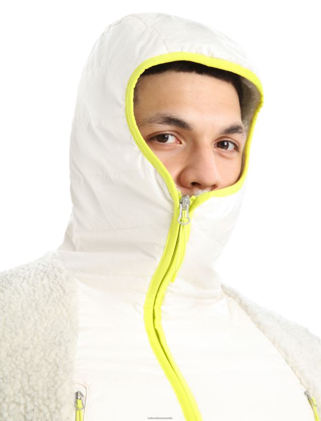 Icebreaker Men RealFleece Merino High Pile Long Sleeve Zip HoodEcru Heather/Snow 80BXXP415 Clothing