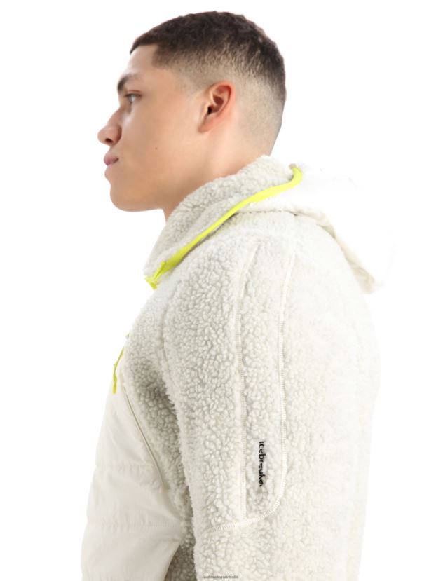 Icebreaker Men RealFleece Merino High Pile Long Sleeve Zip HoodEcru Heather/Snow 80BXXP415 Clothing