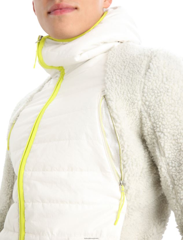 Icebreaker Men RealFleece Merino High Pile Long Sleeve Zip HoodEcru Heather/Snow 80BXXP415 Clothing