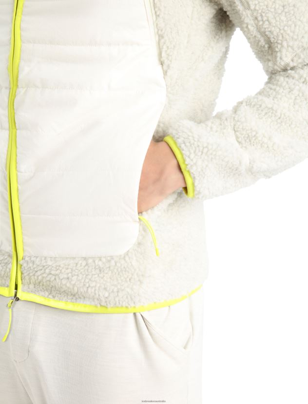 Icebreaker Men RealFleece Merino High Pile Long Sleeve Zip HoodEcru Heather/Snow 80BXXP415 Clothing