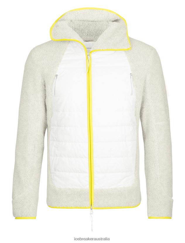 Icebreaker Men RealFleece Merino High Pile Long Sleeve Zip HoodEcru Heather/Snow 80BXXP415 Clothing