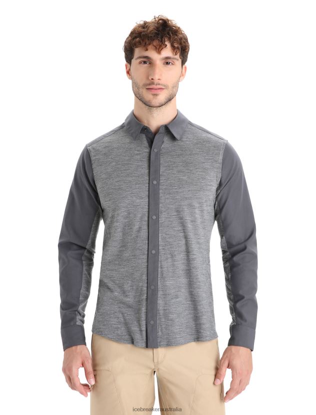 Icebreaker Men Merino Hike Long Sleeve TopMonsoon/Gritstone Heather 80BXXP191 Clothing