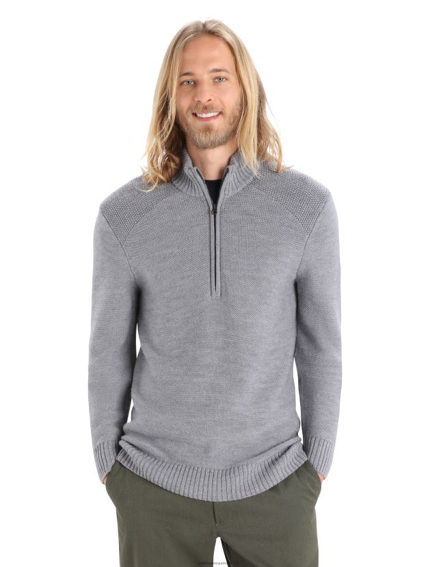 Icebreaker Men Merino Waypoint Long Sleeve Half Zip TopGritstone Heather 80BXXP417 Clothing