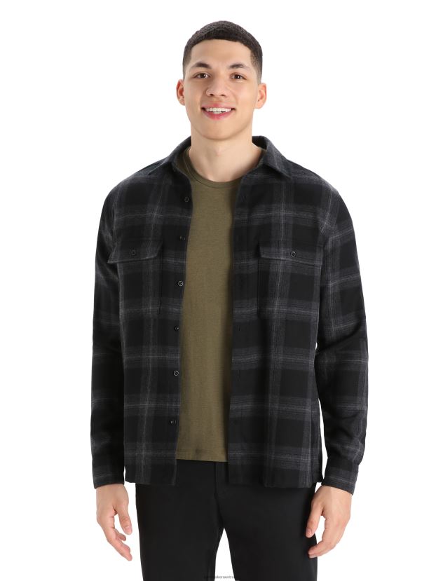 Icebreaker Men Merino Dawnder Long Sleeve Flannel Shirt PlaidJet Heather 80BXXP357 Clothing